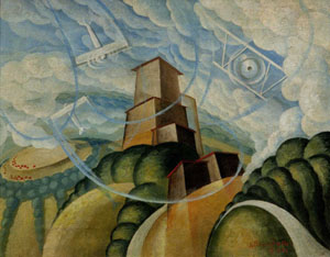 Alessandro Bruschetti, Aeropaesaggio con torre, 1933