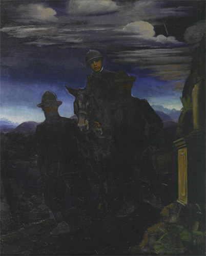 Ritratto di Alberto Sarfatti con due suoi alpini